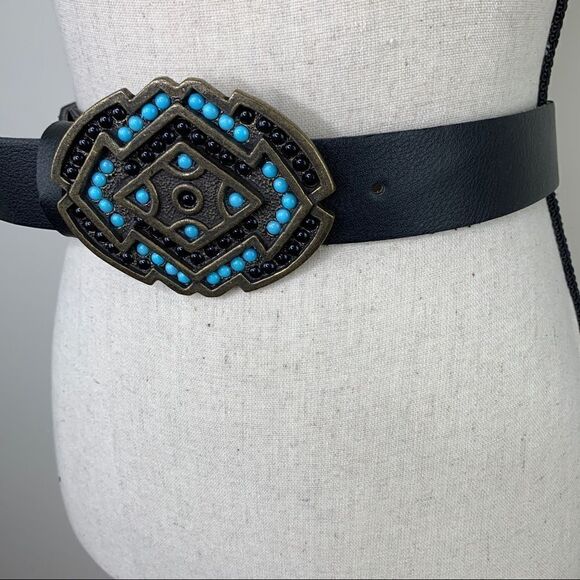 Bronze Color Brass Buckle w/Turquoise and Black‎ - Picture 3 of 13